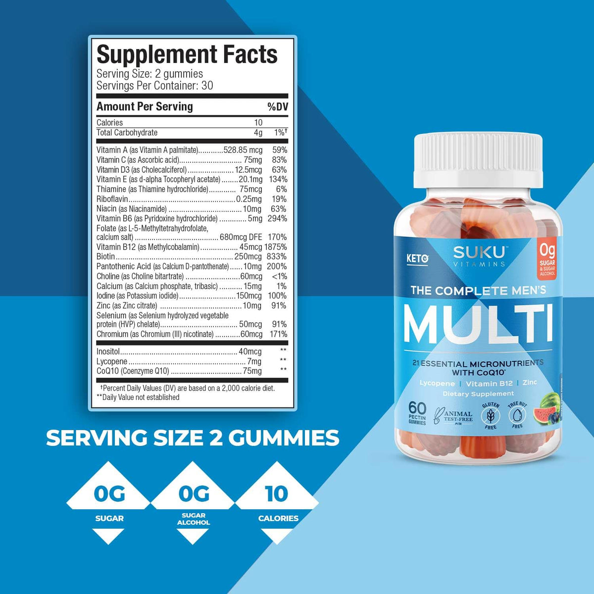 SUKU Men's Daily Multivitamin Gummies β Sugar-Free, Vegan, 60 Count