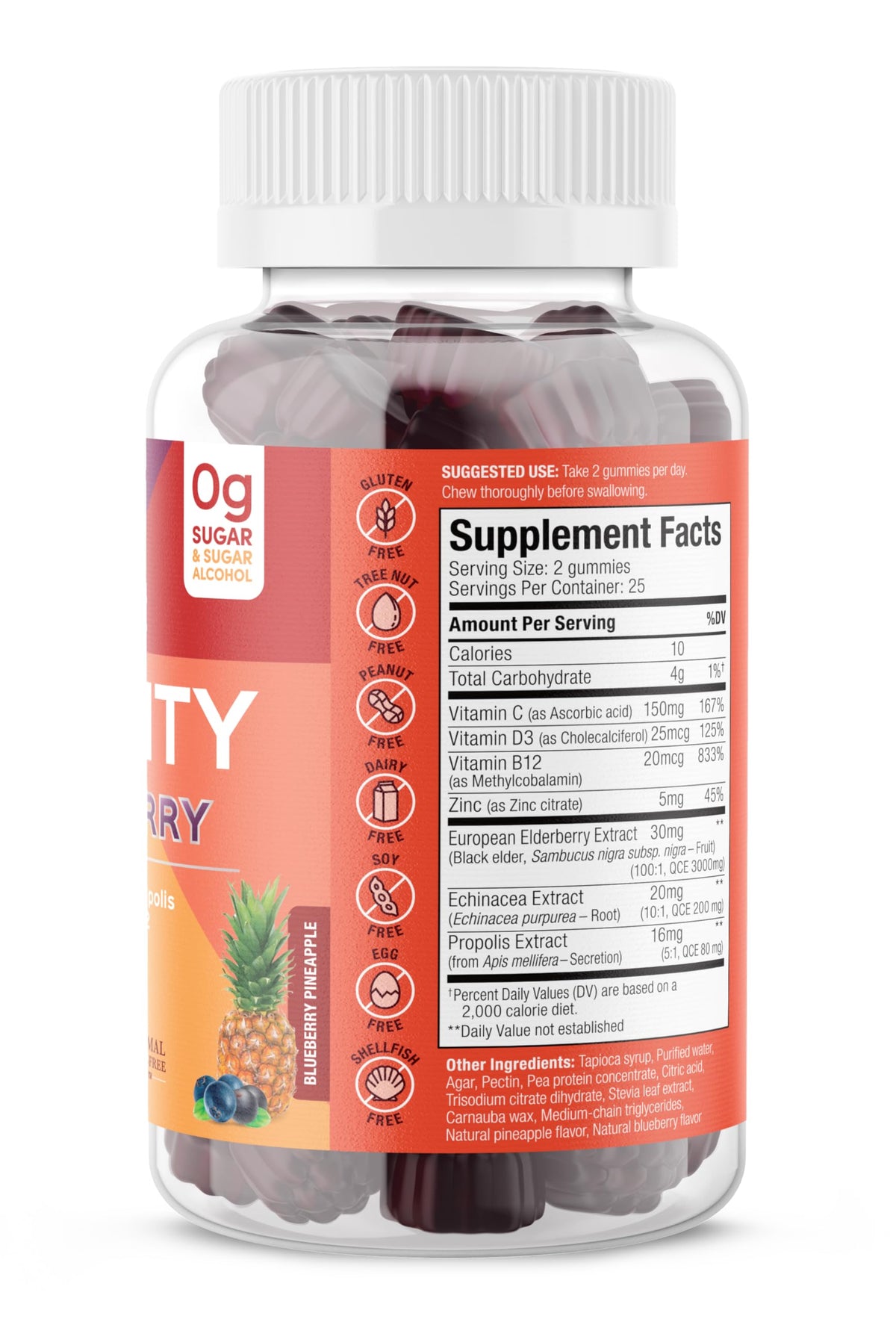 SUKU Vitamins Ultimate Immunity Gummies β Elderberry, Echinacea & Propolis, Pomegranate Lime, Non-GMO, Gluten Free, 50 Count