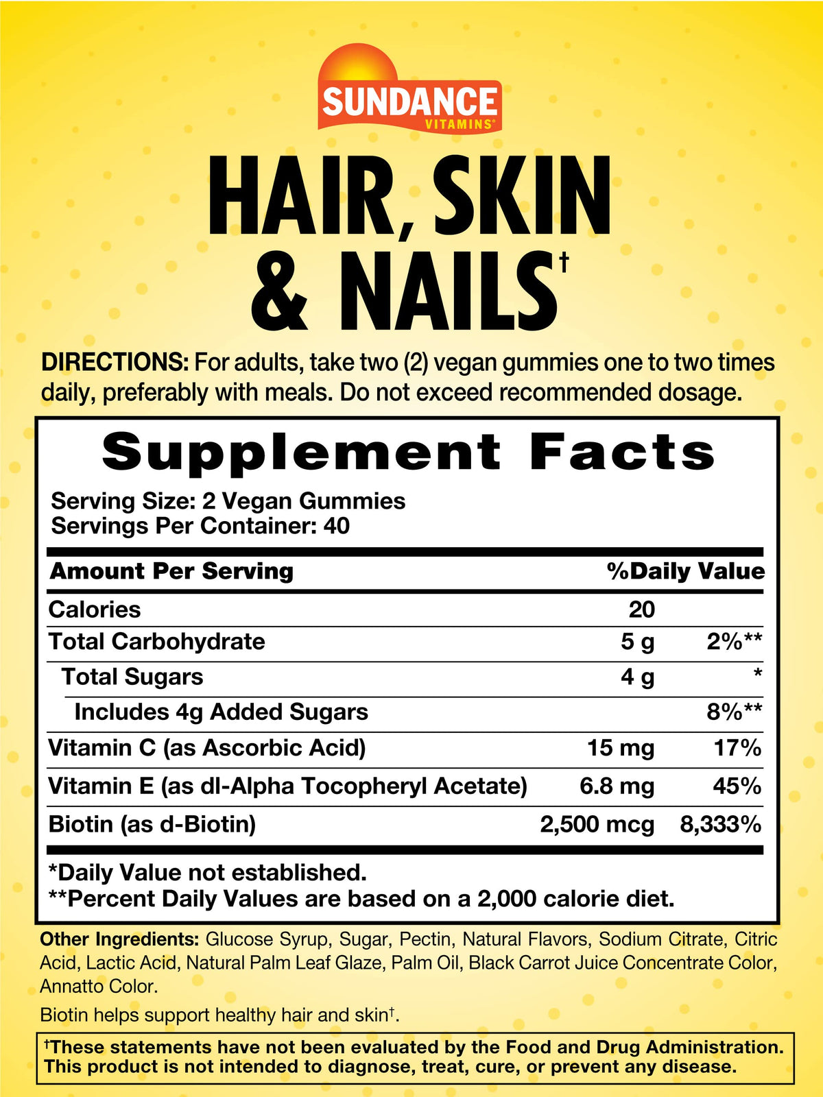 Biotin 2,500 mcg Hair, Skin & Nails Gummies β Sundance, 80 Count, Vegan & Gluten Free