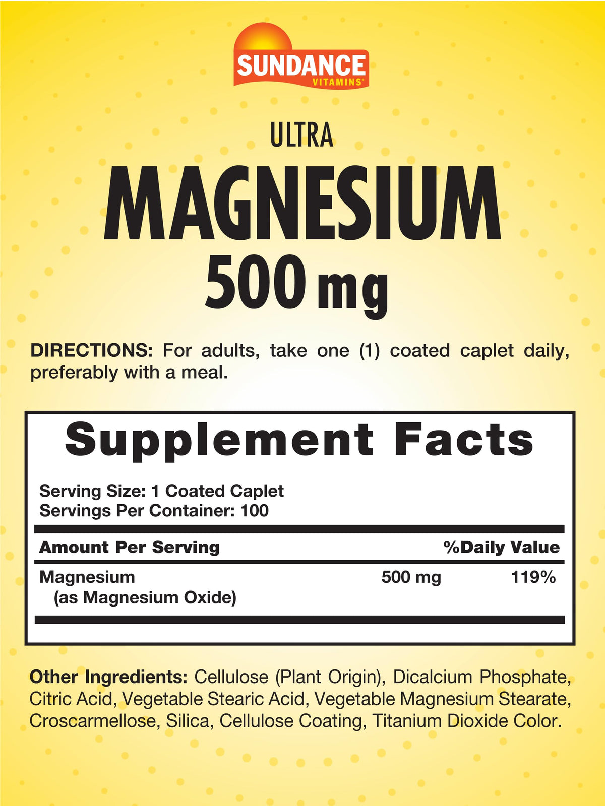 Sundance Magnesium 500mg Oxide β 100 Coated Caplets | Vegetarian, Non-GMO, Gluten Free