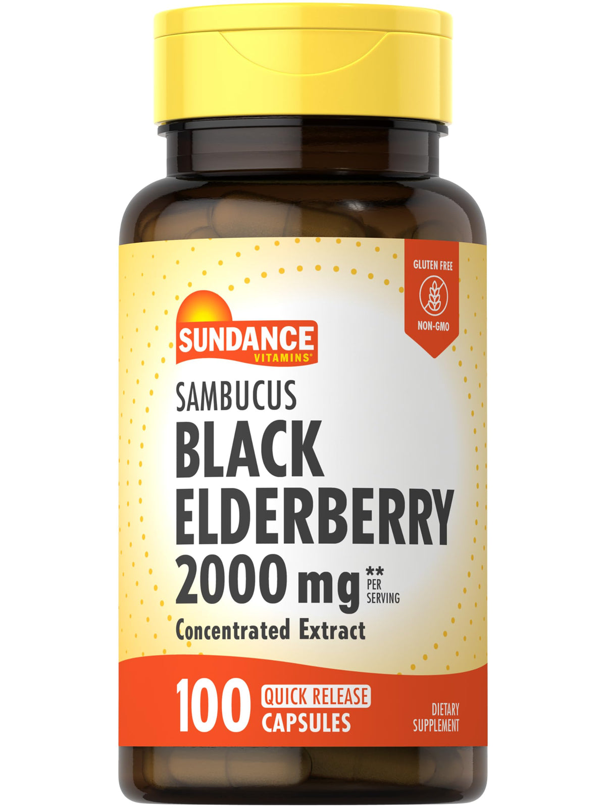 Sundance Sambucus Black Elderberry Capsules β 2000mg, 100 Count (Non-GMO, Gluten Free)