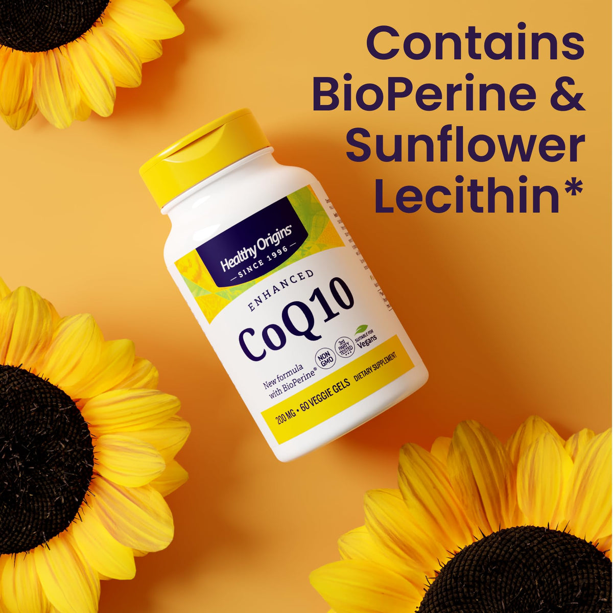 Healthy Origins CoQ10 200 ملجم مع BioPerine® – لصحة القلب والطاقة (60 كبسولة نباتية، خالٍ من الغلوتين، غير معدل وراثيًا)