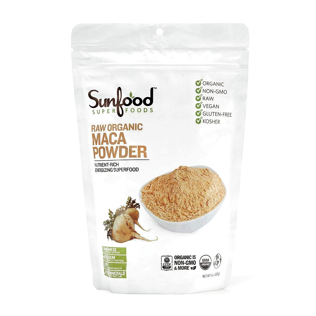Sunfood Organic Maca Powder β Raw Peruvian Maca Root, Vegan, 8 oz