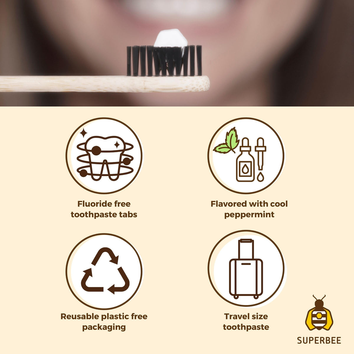 SuperBee DENTOS Toothpaste Tablets β 500 Tabs, Fluoride Free & Eco Friendly, Spearmint