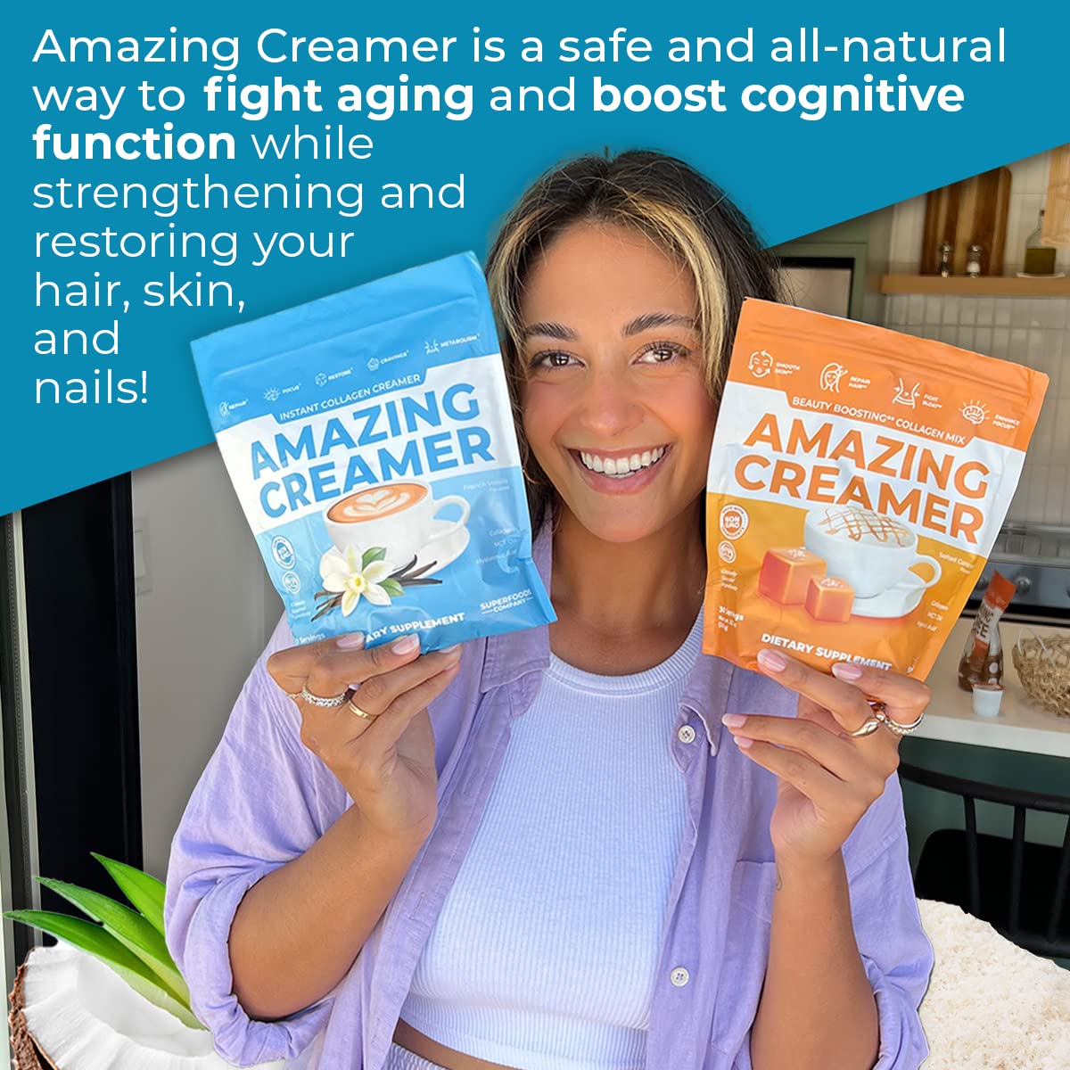 Superfoods Company Amazing Creamer with Collagen - Keto, MCT Oil, Hyaluronic Acid, Vanilla | 60 Servings