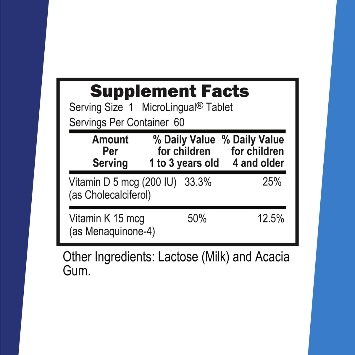Superior Source D3 & K2 (MK-4) Multivitaminico per Bambini | Supporto Immunitario e Osseo | 60 Compresse MicroLingual | Non-OGM