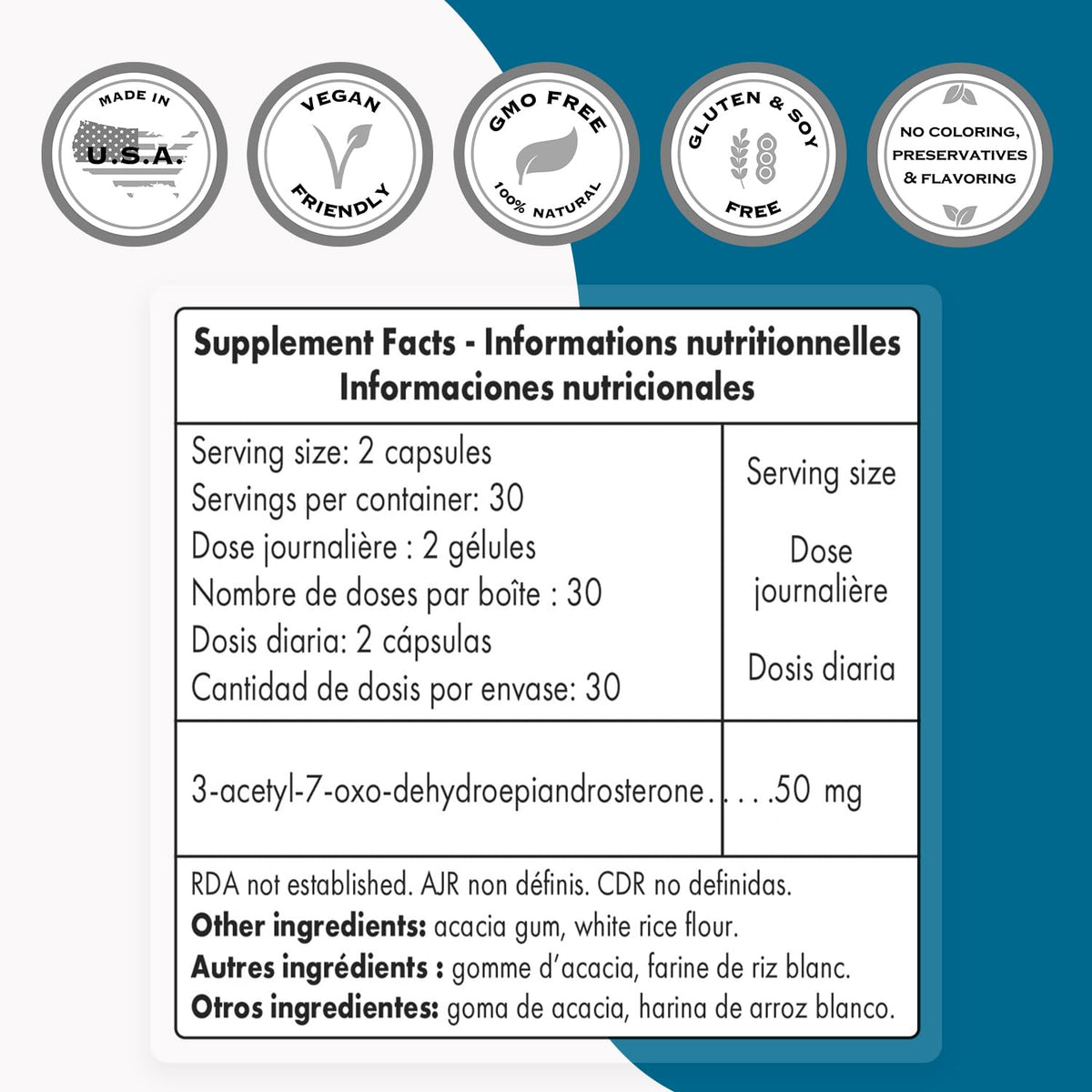Supersmart 7-OXO DHEA 25mg - 60 Vegetarian Capsules | Non-GMO & Gluten Free