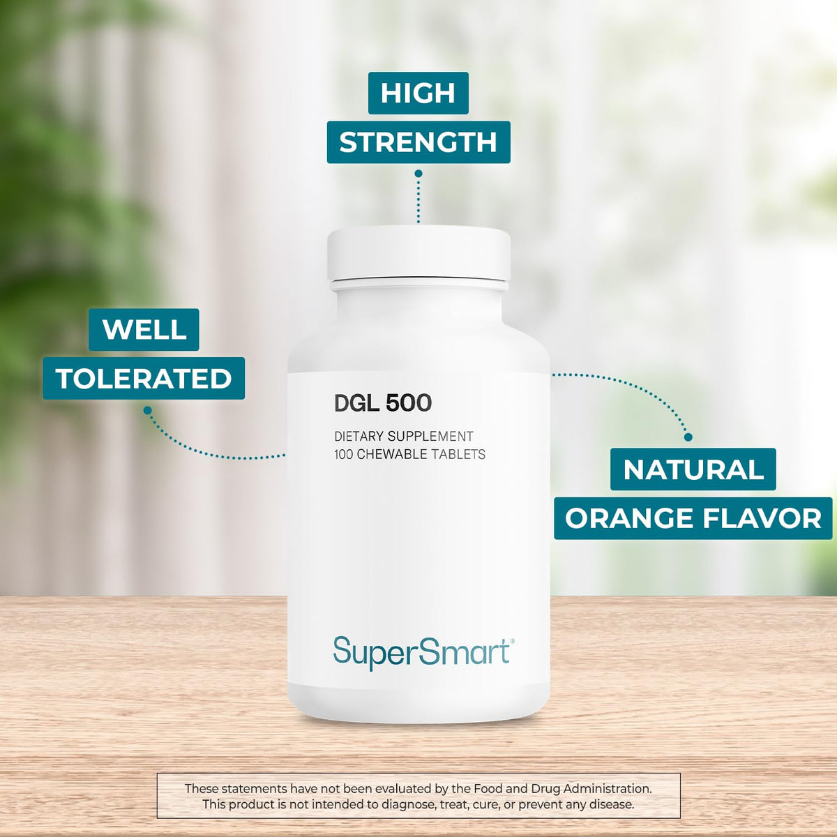 Supersmart DGL 3000mg Daily β Deglycyrrhizinated Licorice (DGL), Orange Flavor, 100 Chewable Tablets
