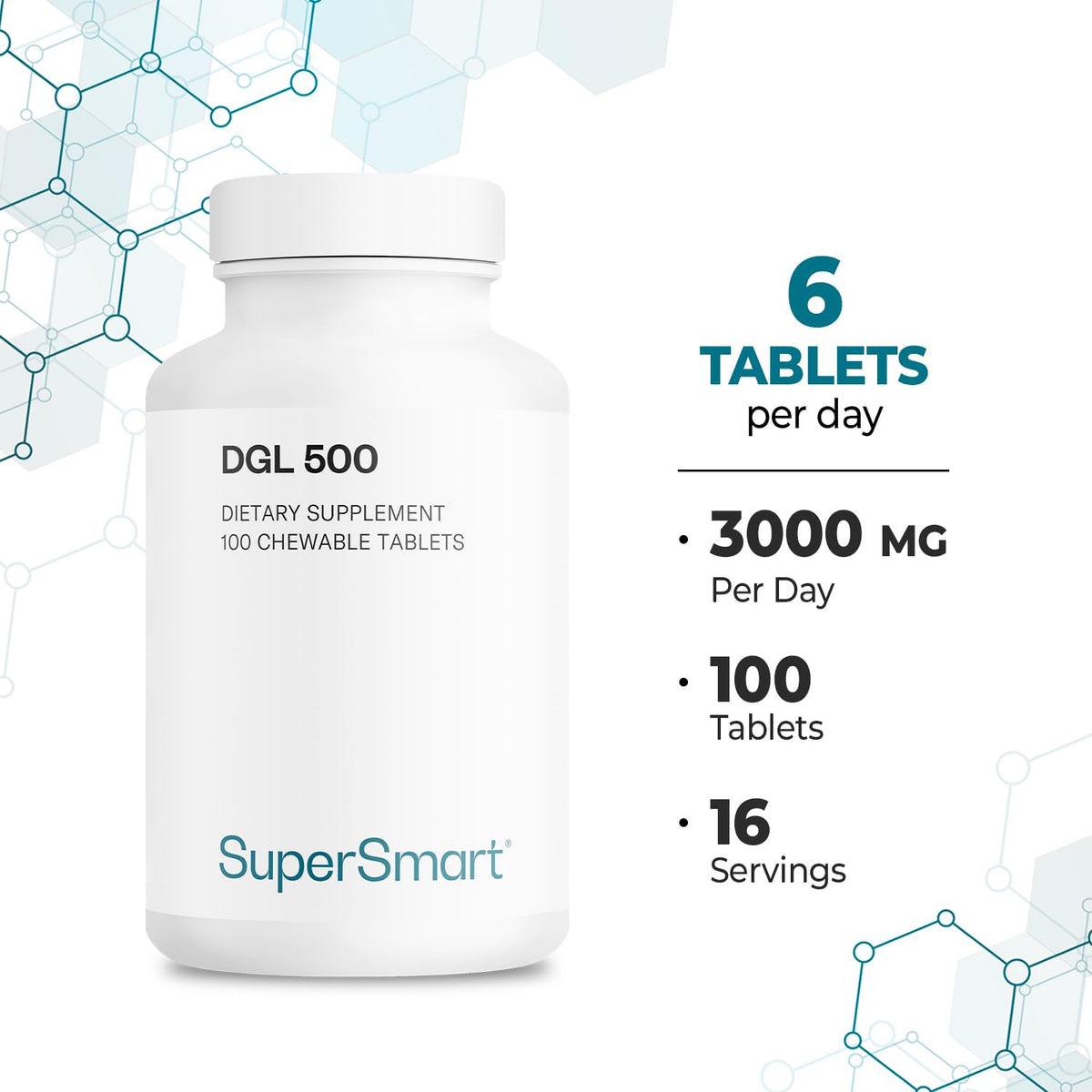 Supersmart DGL 3000mg Daily β Deglycyrrhizinated Licorice (DGL), Orange Flavor, 100 Chewable Tablets