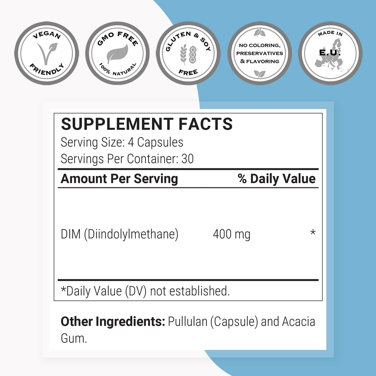 Supersmart DIM 400mg Daily β Non-GMO, Gluten Free, 120 Veg Caps