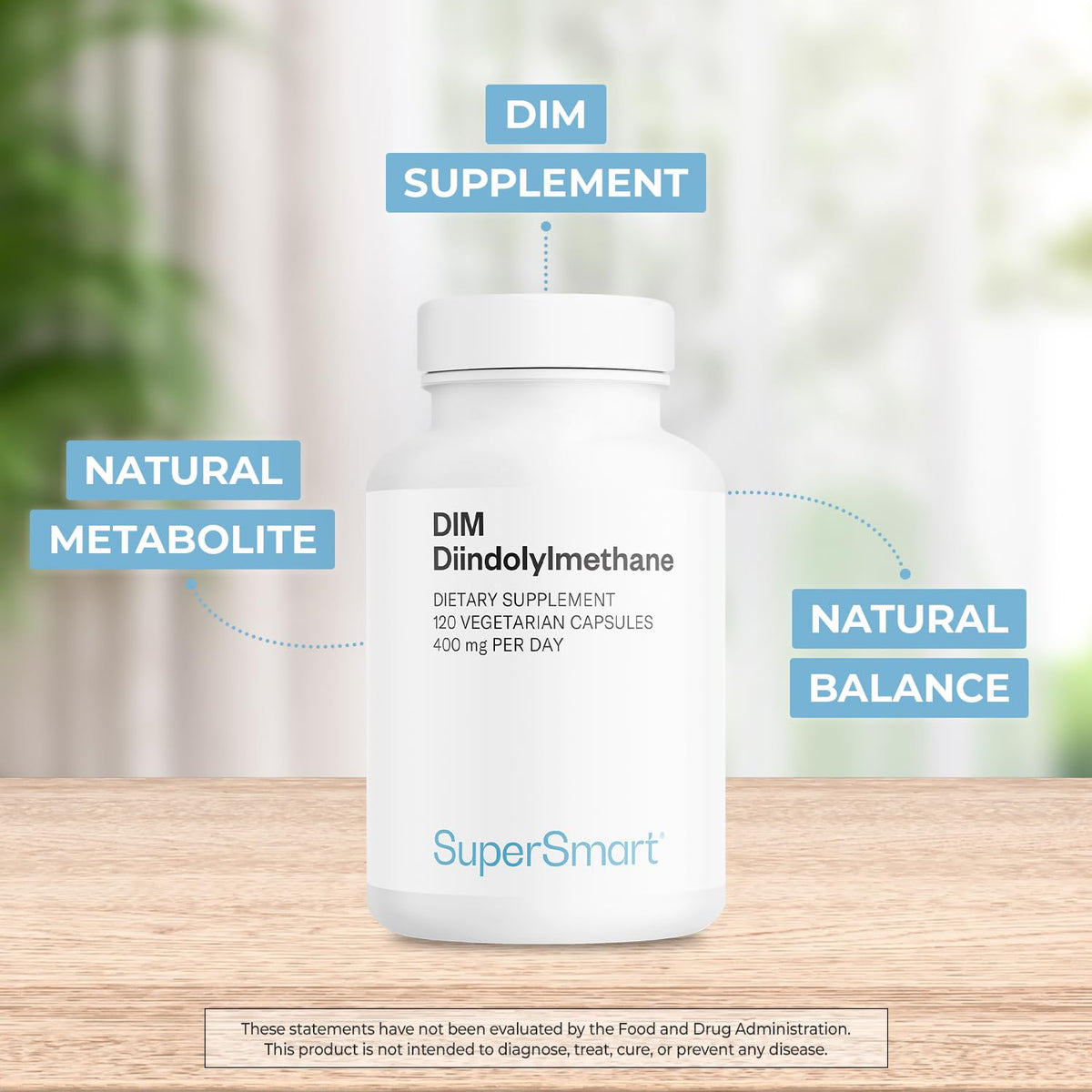 Supersmart DIM 400mg Daily β Non-GMO, Gluten Free, 120 Veg Caps