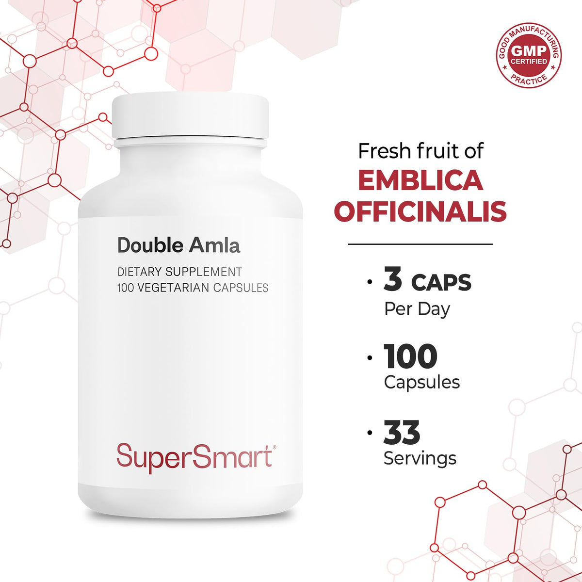 Supersmart Double AMLA Supplement - Fresh Indian Gooseberry Extract (Emblica Officinalis) – 100 Vegetarian Capsules