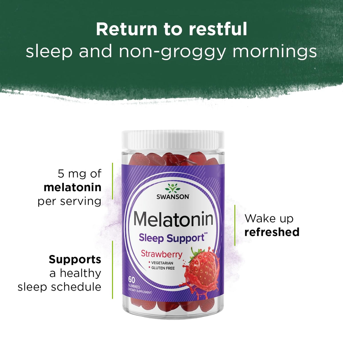 Swanson Melatonin Gummies Strawberry 2.5 mg β 60 Gummies (3 Pack) | Sleep Support