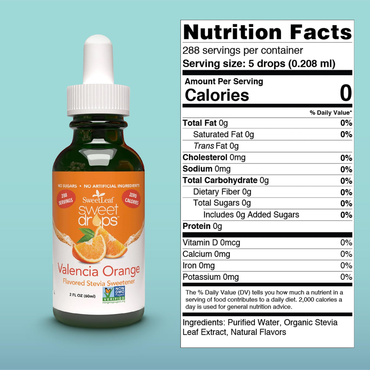 SweetLeaf Valencia Orange Sweet Drops – سائل ستيفيا بدون سعرات حرارية (2 أونصة)