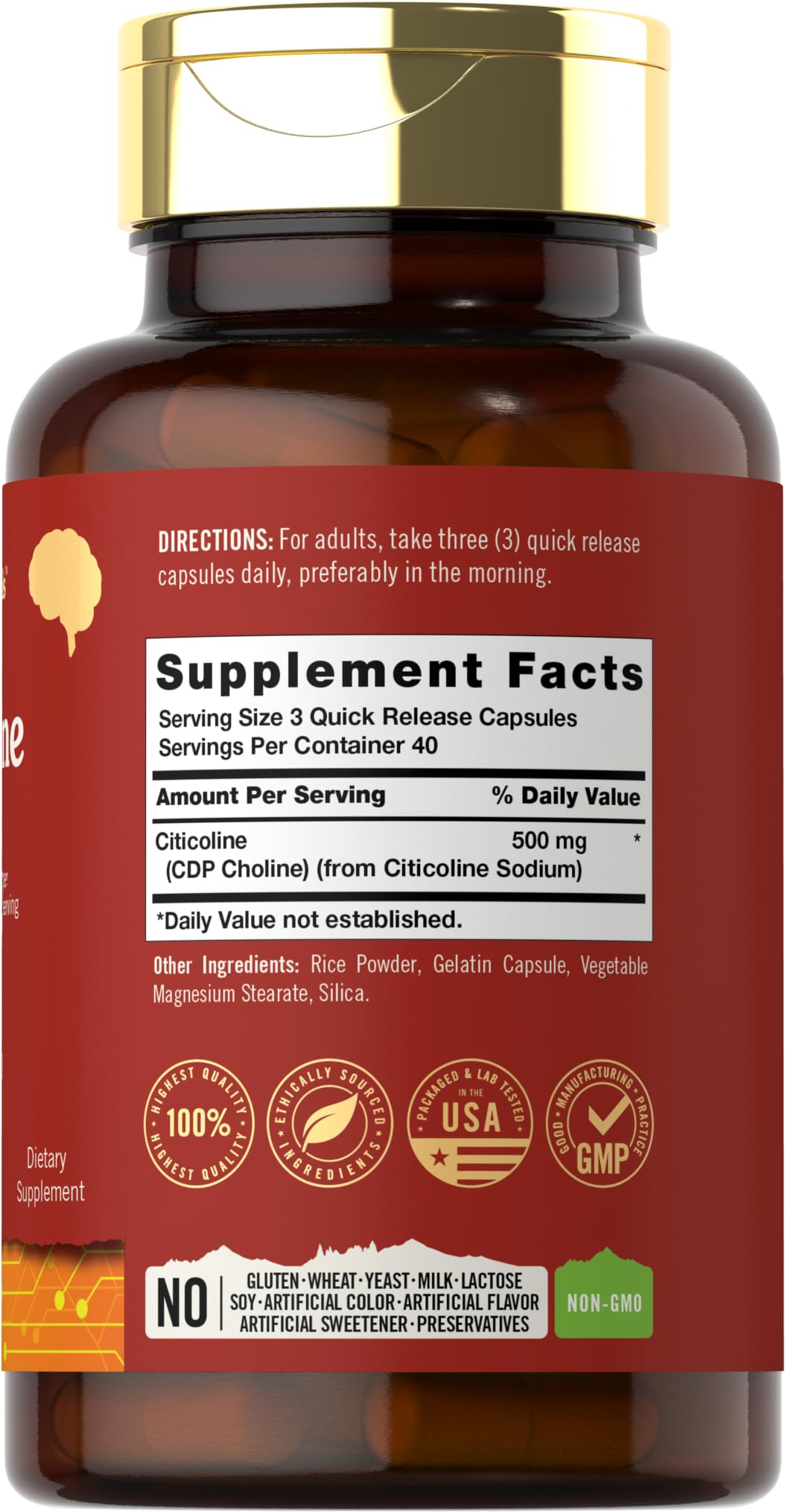 Tahoe Nutritionals Citicoline 500mg | 120 كبسولة | مكملات CDP Choline | درجة علاجية | خالي من الغلوتين، غير معدّل وراثيًا