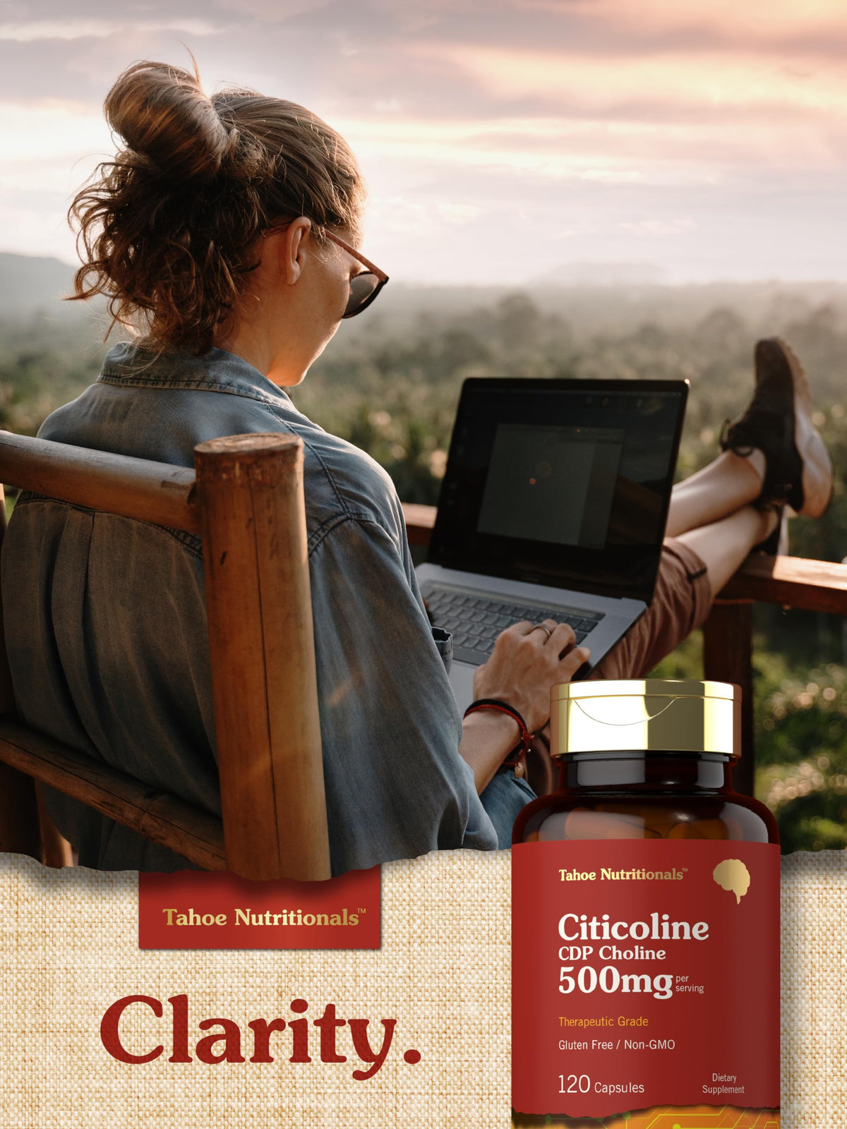 Tahoe Nutritionals Citicoline 500mg | 120 كبسولة | مكملات CDP Choline | درجة علاجية | خالي من الغلوتين، غير معدّل وراثيًا