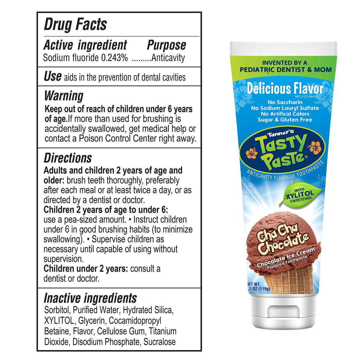 Tanner's Tasty Paste Cha Cha Chocolate Dentifricio al Fluoro Anti-Carie 120 g - Dentifricio al Cioccolato per Bambini