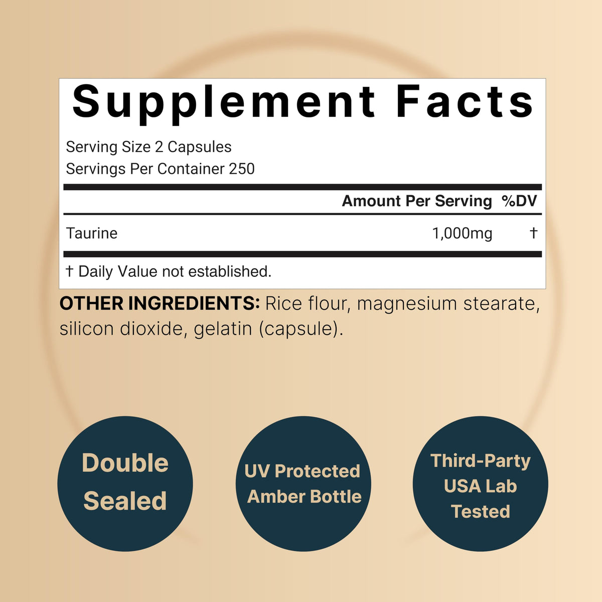 NatureBell Taurine 1,000mg – 500 كبسولة | مكمل تورين مزدوج القوة – غير معدّل وراثيًا وخالٍ من الغلوتين