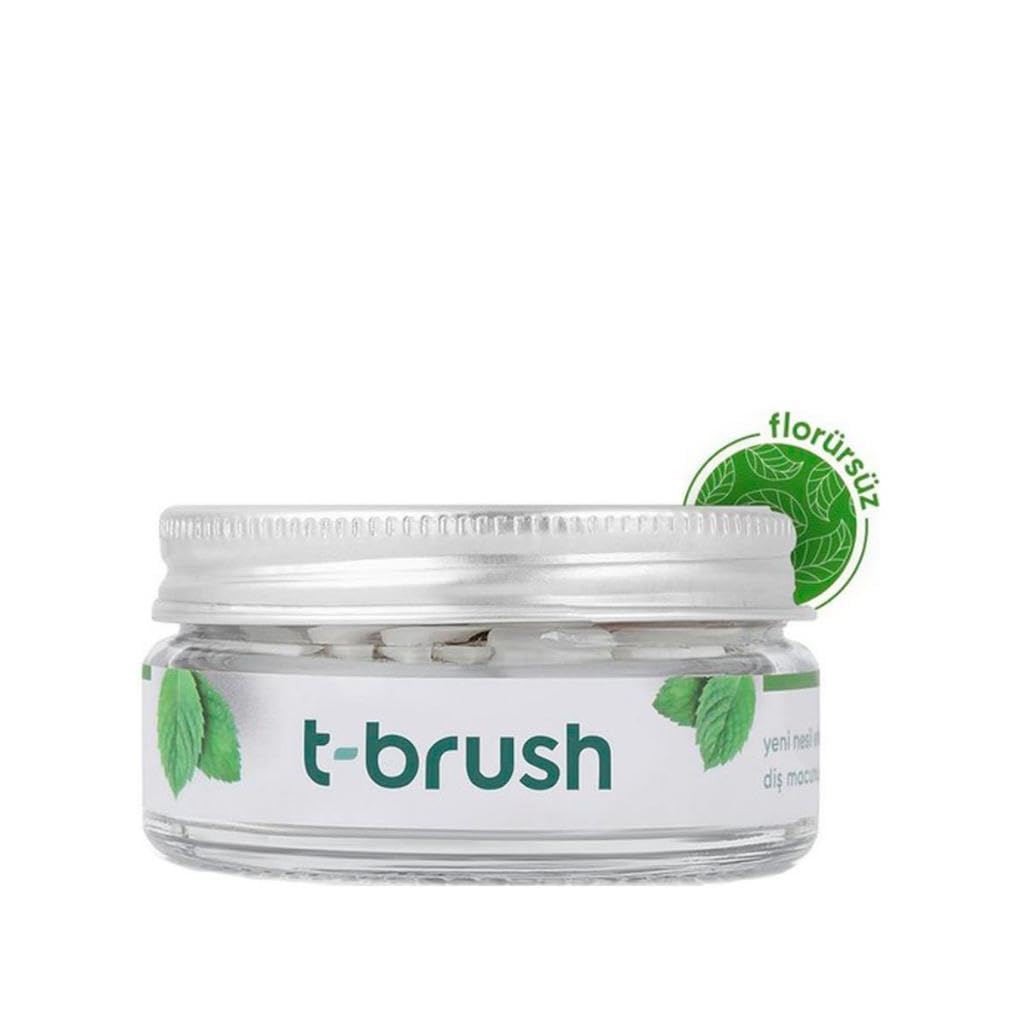 T-brush Travel Toothpaste Tablets – Natural, SLS Free, Gluten Free, Vegan, Spearmint, Fluoride Free – 90 Tablets