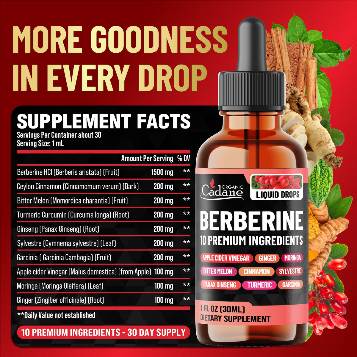 10in1 Berberine Liquid Drops β Heart Health Support | 1 oz, 1 Month