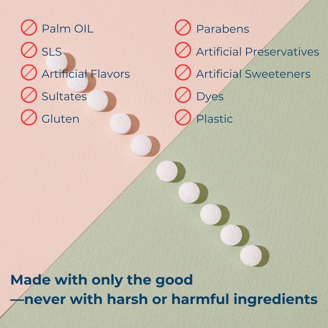 Tidalove Smile More Compresse di Dentifricio con Fluoro e Idrossiapatite (nHAp) β Vegano, Barattolo Senza Plastica
