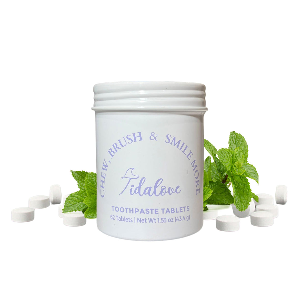 Tidalove Smile More Compresse di Dentifricio con Fluoro e Idrossiapatite (nHAp) β Vegano, Barattolo Senza Plastica