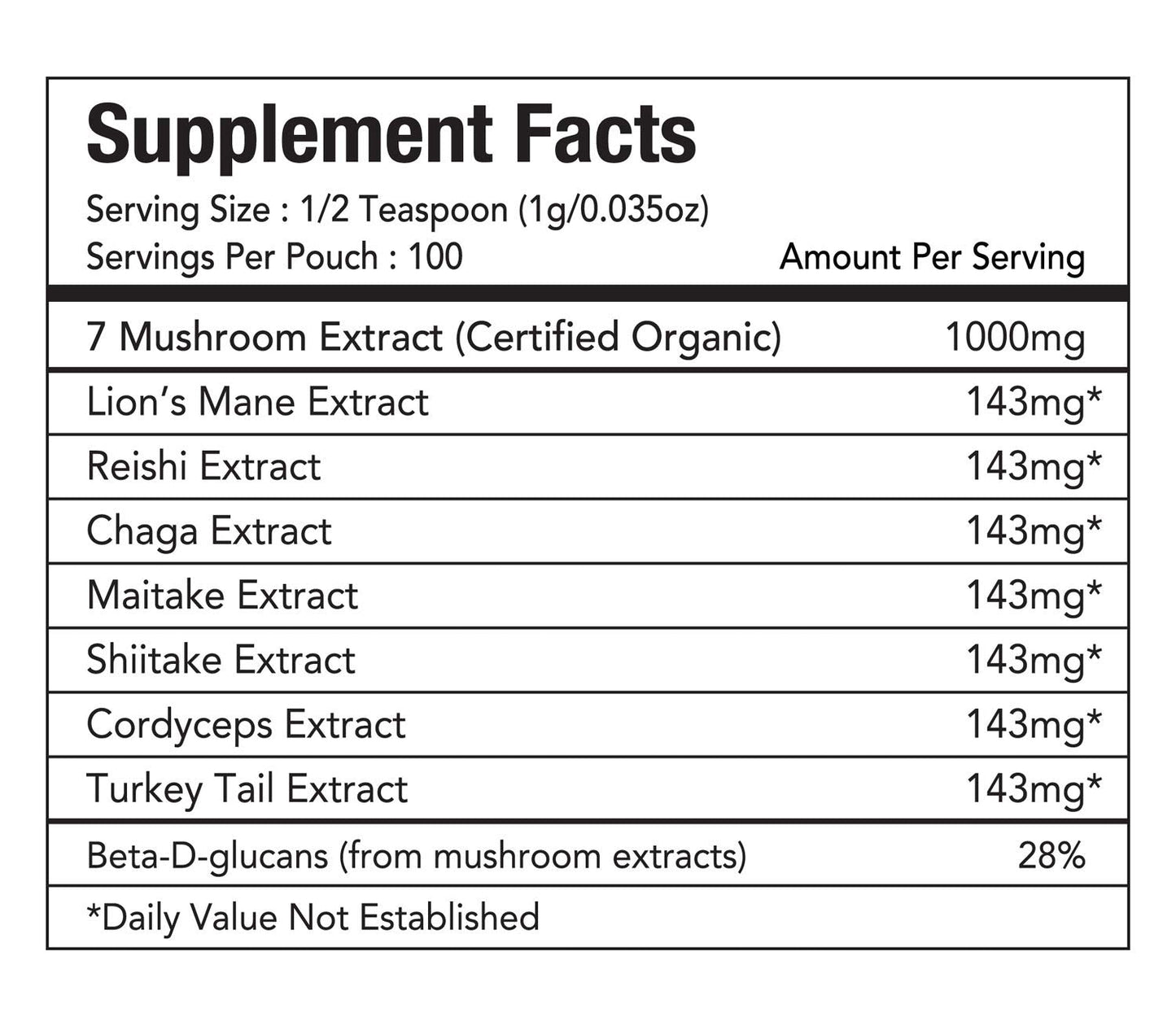 Tiger 7 Mushroom Powder Extract - 3.5oz (100g) | 7-Mushroom Blend | Vegan, Gluten-Free, Dairy-Free