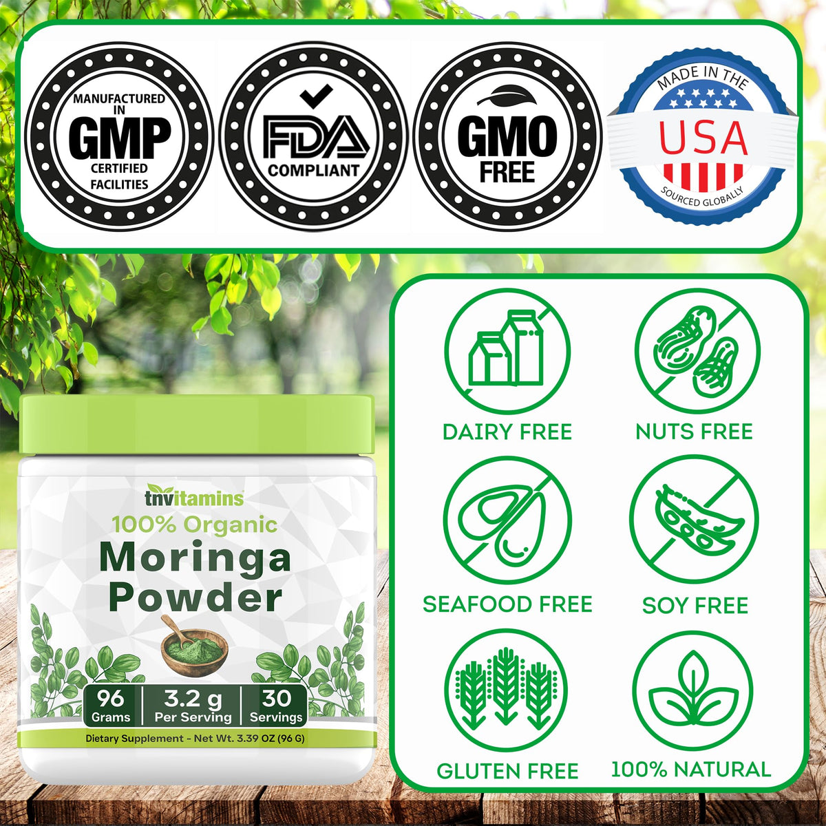 tnvitamins Organic Moringa Powder | Pure Moringa Leaf Superfood