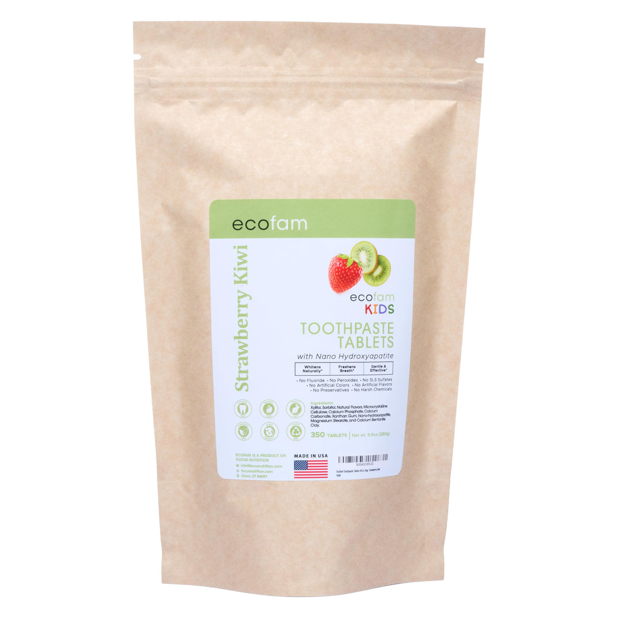 Compresse di dentifricio fragola-kiwi – Masticabili con nano idrossiapatite, senza fluoro, 350 compresse