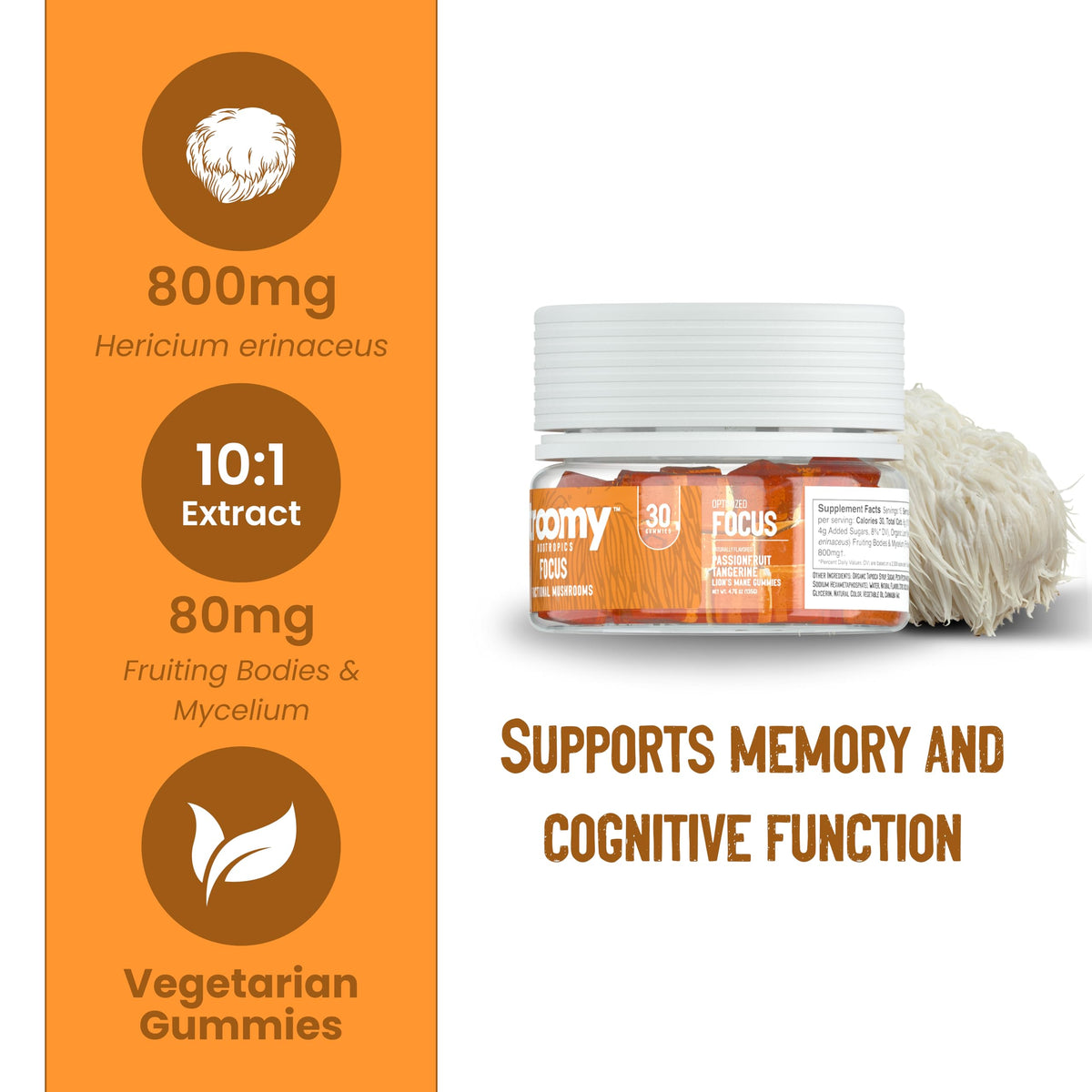 Troomy Lion's Mane Focus Gummies β 30 Count (Tangerine & Passionfruit)
