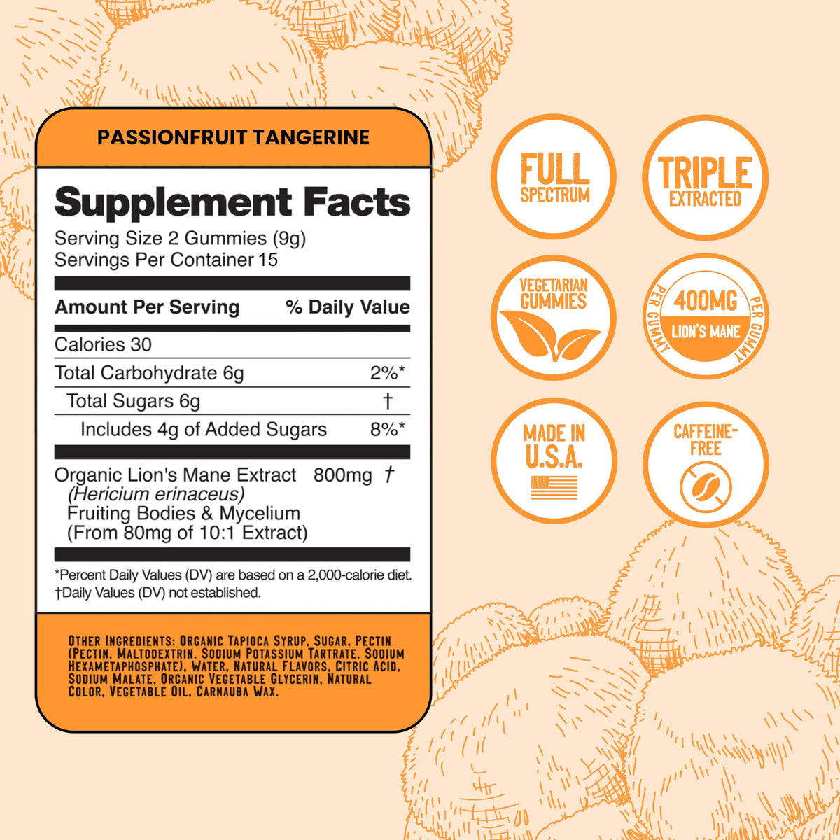 Troomy Lion's Mane Focus Gummies β 30 Count (Tangerine & Passionfruit)