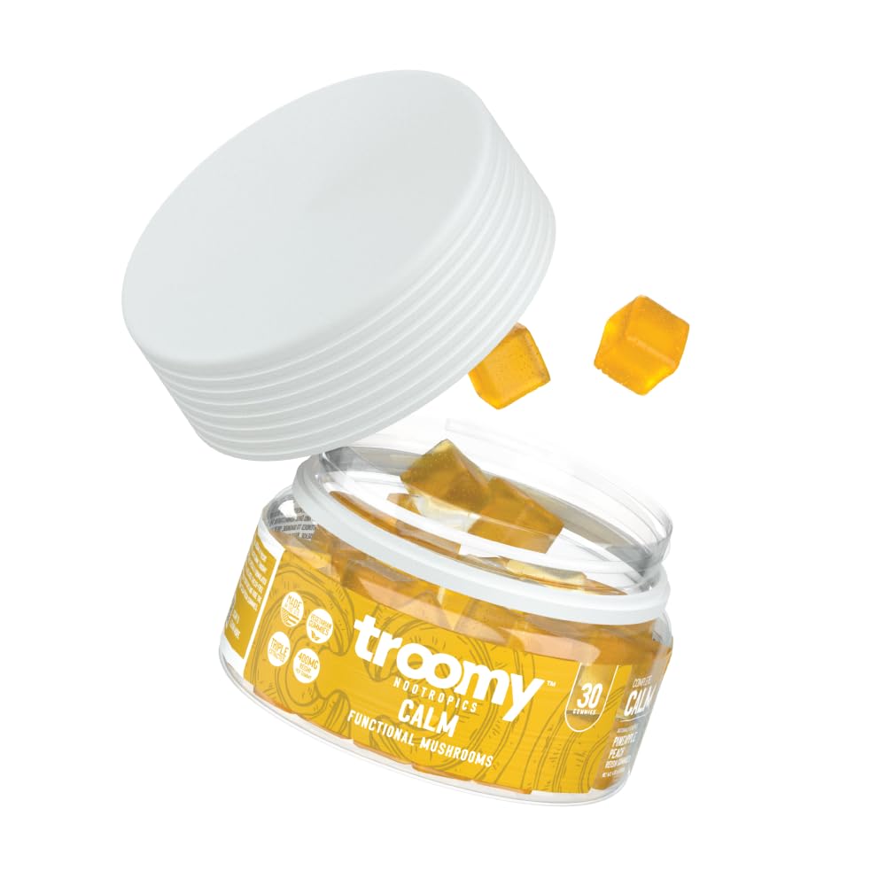 Troomy Reishi Calm Gummies β Pineapple Peach Flavor, Gelatin-Free, Gluten-Free, Vegetarian | 30 Count