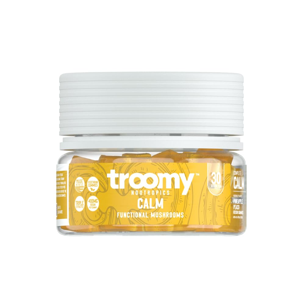 Troomy Reishi Calm Gummies β Pineapple Peach Flavor, Gelatin-Free, Gluten-Free, Vegetarian | 30 Count