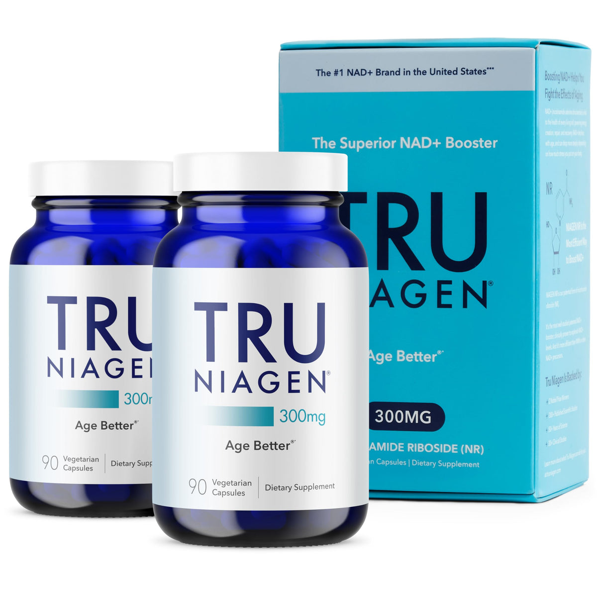 Tru Niagen NAD+ Supplement 300 mg β 2 Bottles, 90 Servings | Cellular Energy, Brain & Muscle