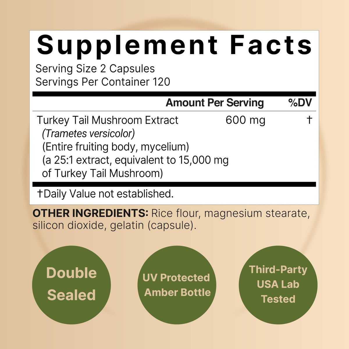 كبسولات فطر ذيل الديك الرومي من NatureBell - 15,000 ملجم لكل جرعة | 240 كبسولة | مستخلص بتركيز 25:1 لدعم المناعة وصحة الدماغ
