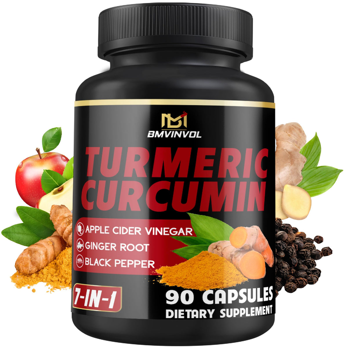 Turmeric Curcumin 95% Curcuminoids + Ginger & Black Pepper β 90 Count (3-Month Supply)