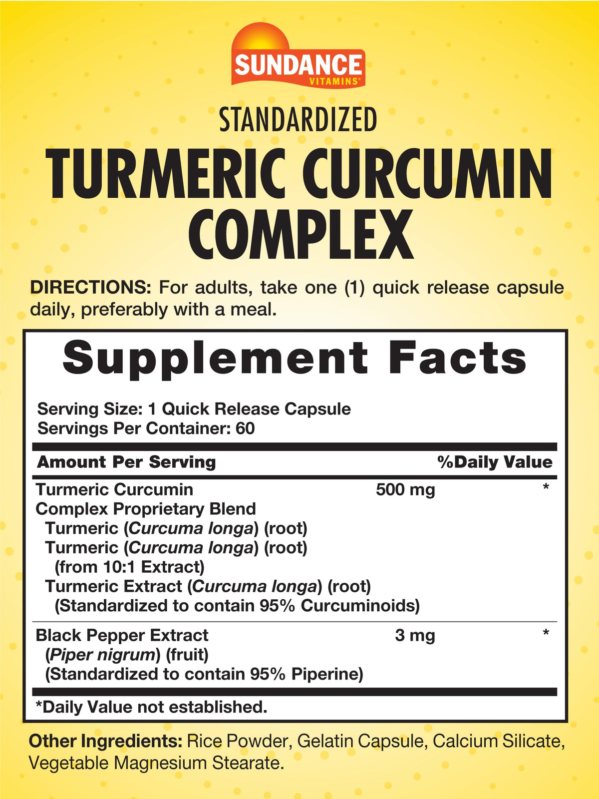Sundance Turmeric Curcumin Complex | 60 Quick Release Capsules | Non-GMO & Gluten Free