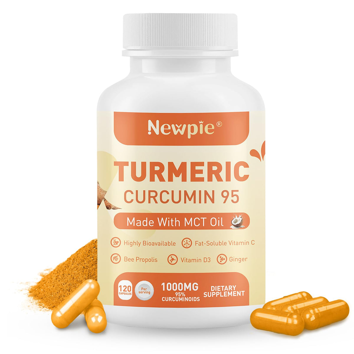Turmeric Curcumin with MCT Oil β 120 Capsules, 95% Curcuminoids, Non-GMO, Gluten Free