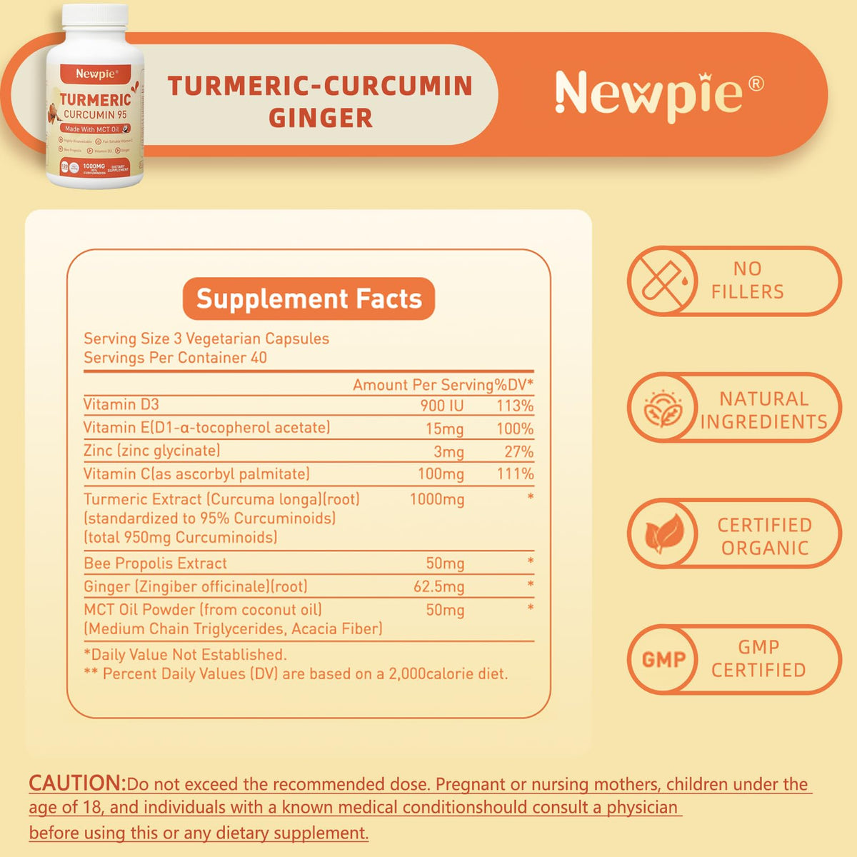Turmeric Curcumin with MCT Oil β 120 Capsules, 95% Curcuminoids, Non-GMO, Gluten Free