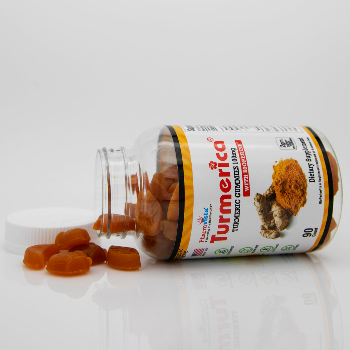 Turmerica Turmeric Curcumin Gummies 100mg with BioPerine β 90 Count | Made in USA