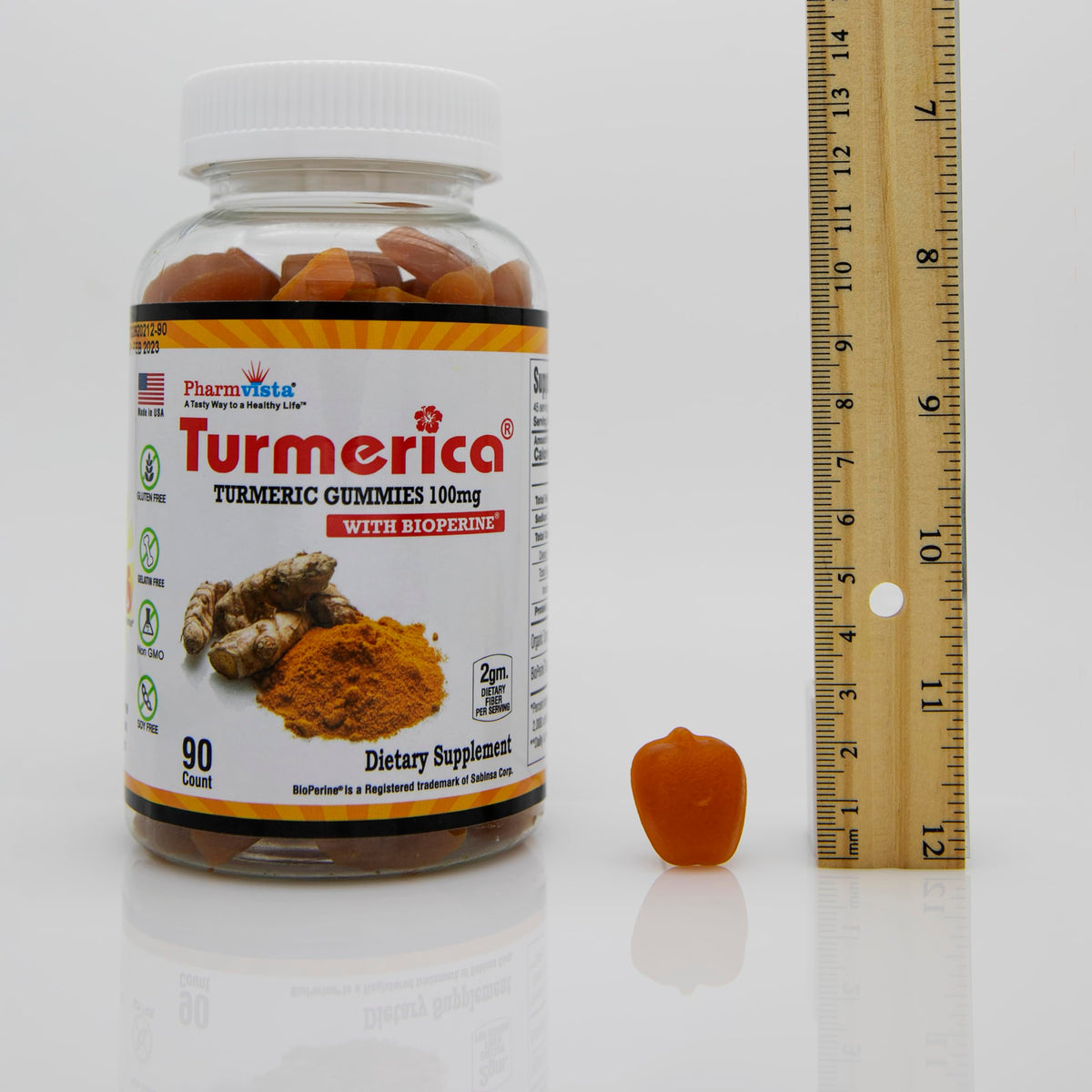Turmerica Turmeric Curcumin Gummies 100mg with BioPerine β 90 Count | Made in USA