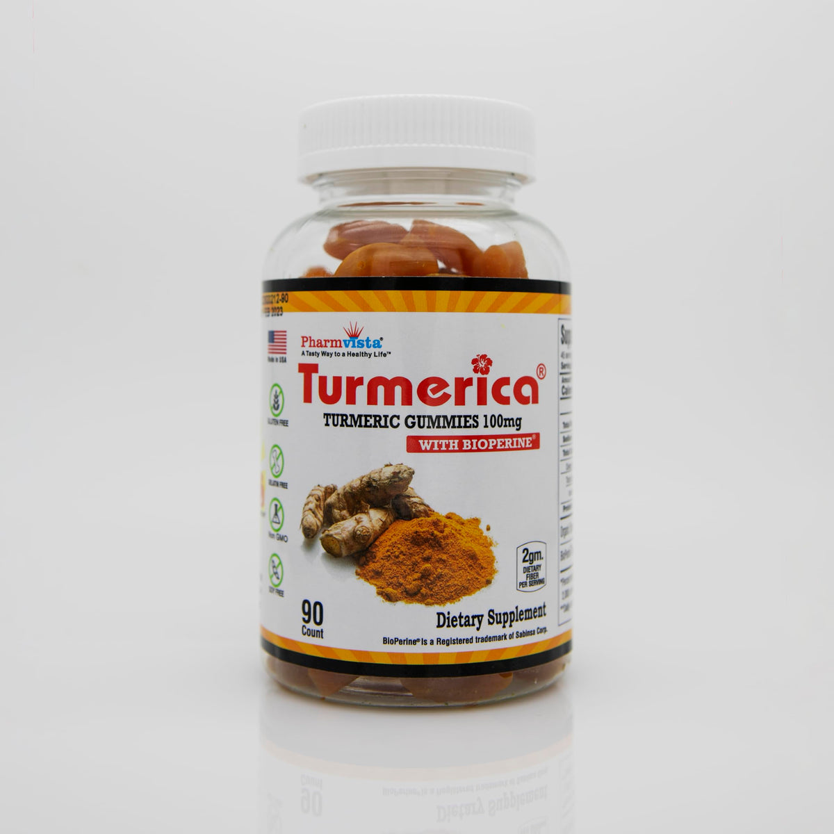 Turmerica Turmeric Curcumin Gummies 100mg with BioPerine β 90 Count | Made in USA