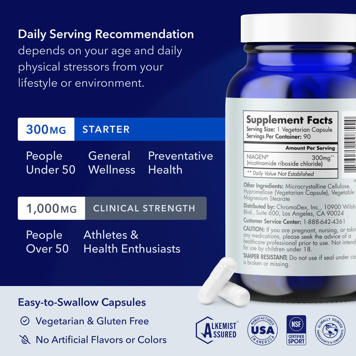 Tru Niagen NAD+ Supplement 300 mg β 2 Bottles, 90 Servings | Cellular Energy, Brain & Muscle