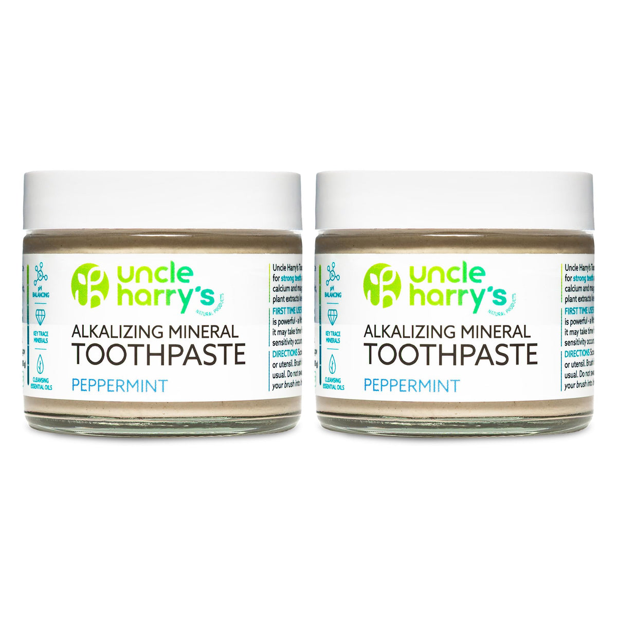 Uncle Harry's Peppermint Remineralizing Toothpaste – Natural Whitening, Vegan, Fluoride-Free (2 Pack)