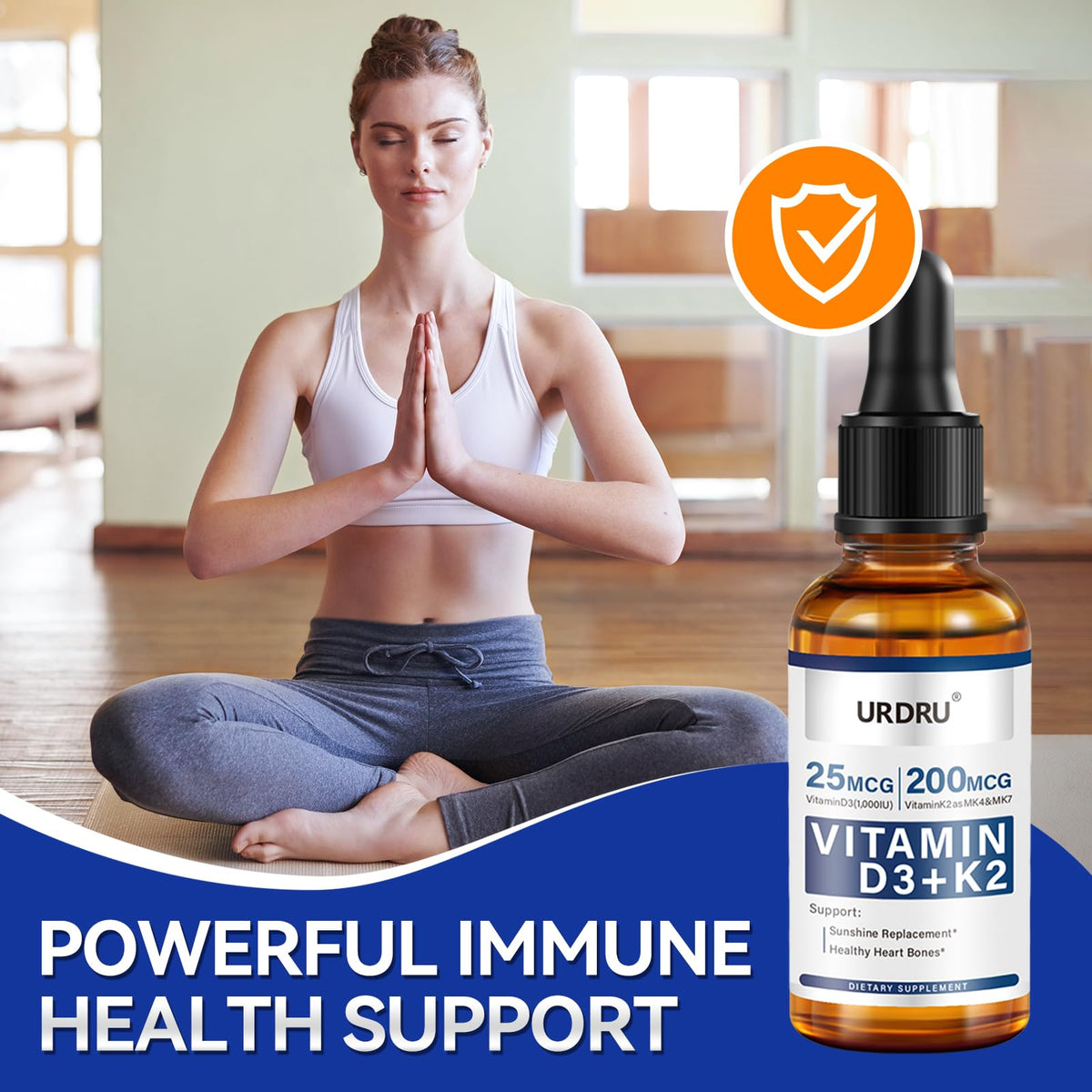 URDRU (2 Pack) Vitamin D3 K2 Liquid Drops β 2 Fl Oz | 1,000 IU D3 & 200 mcg K2 for Immune & Bone Health