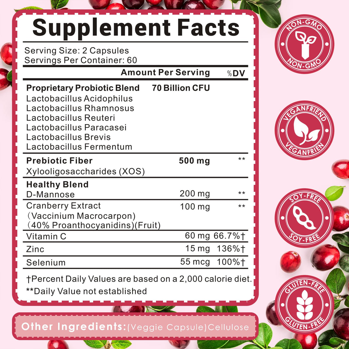 Vaginal Probiotics for Women β 70 Billion CFU, pH Balance & UTI Support | 60 Capsules