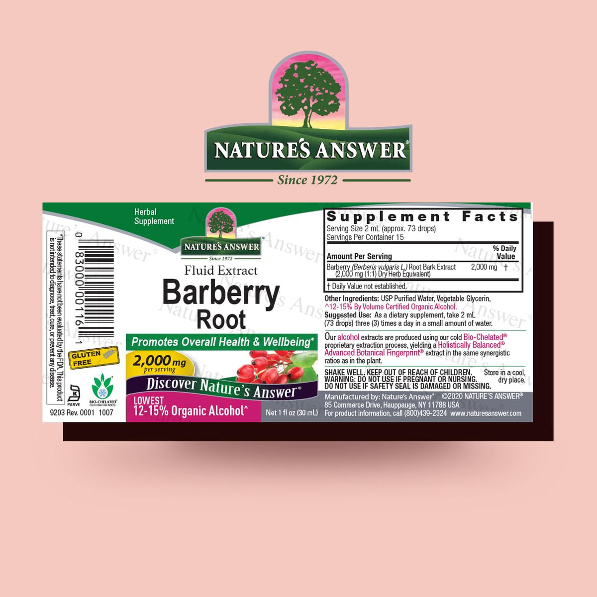 Nature's Answer Barberries Organic Barberry Root Tincture (1 oz) β Berberine, Low Alcohol, Gluten Free
