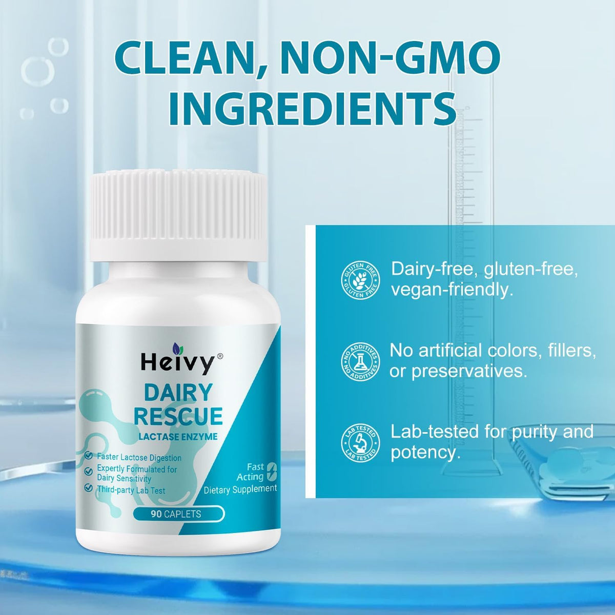 Heivy Lactase Enzyme 3000 FCC Dairy Relief – حبوب لاكتوز سريعة المفعول، 90 كبسولة، صنع في الولايات المتحدة الأمريكية (عبوتان)