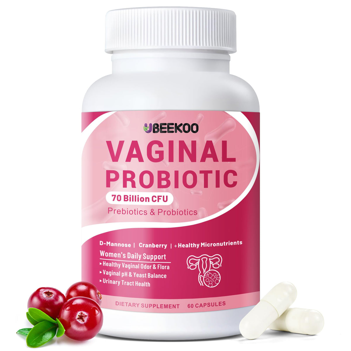 Vaginal Probiotics for Women β 70 Billion CFU, pH Balance & UTI Support | 60 Capsules