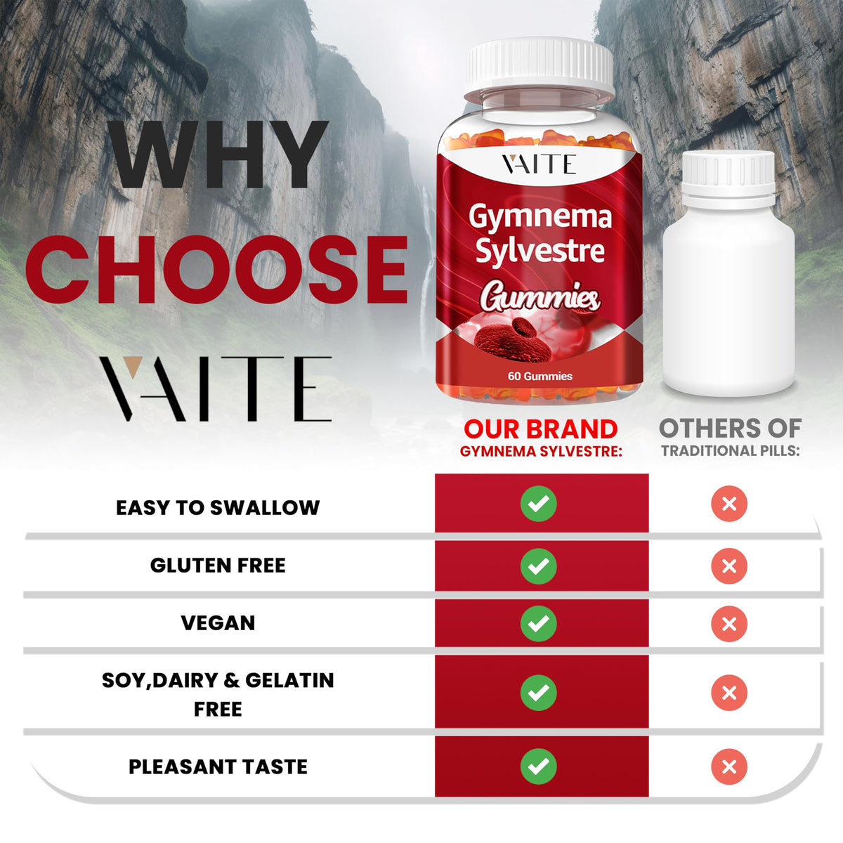 VAITE Gymnema Sylvestre Gummies 600mg β 60 Chews, Non-GMO, Gluten-Free